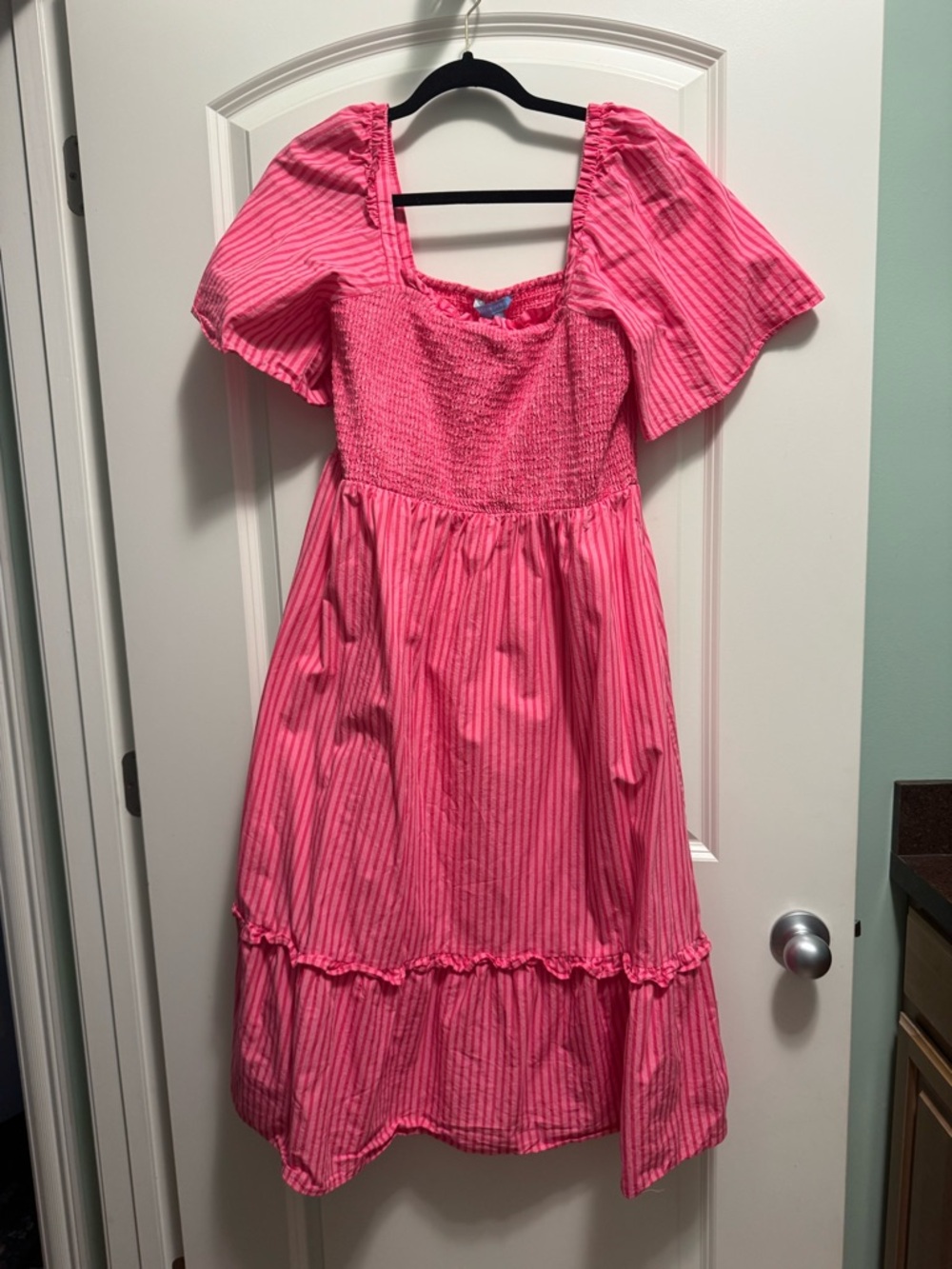 Draper James Pink Smocked Square-Neck Midi Dress - Picture 3 of 4